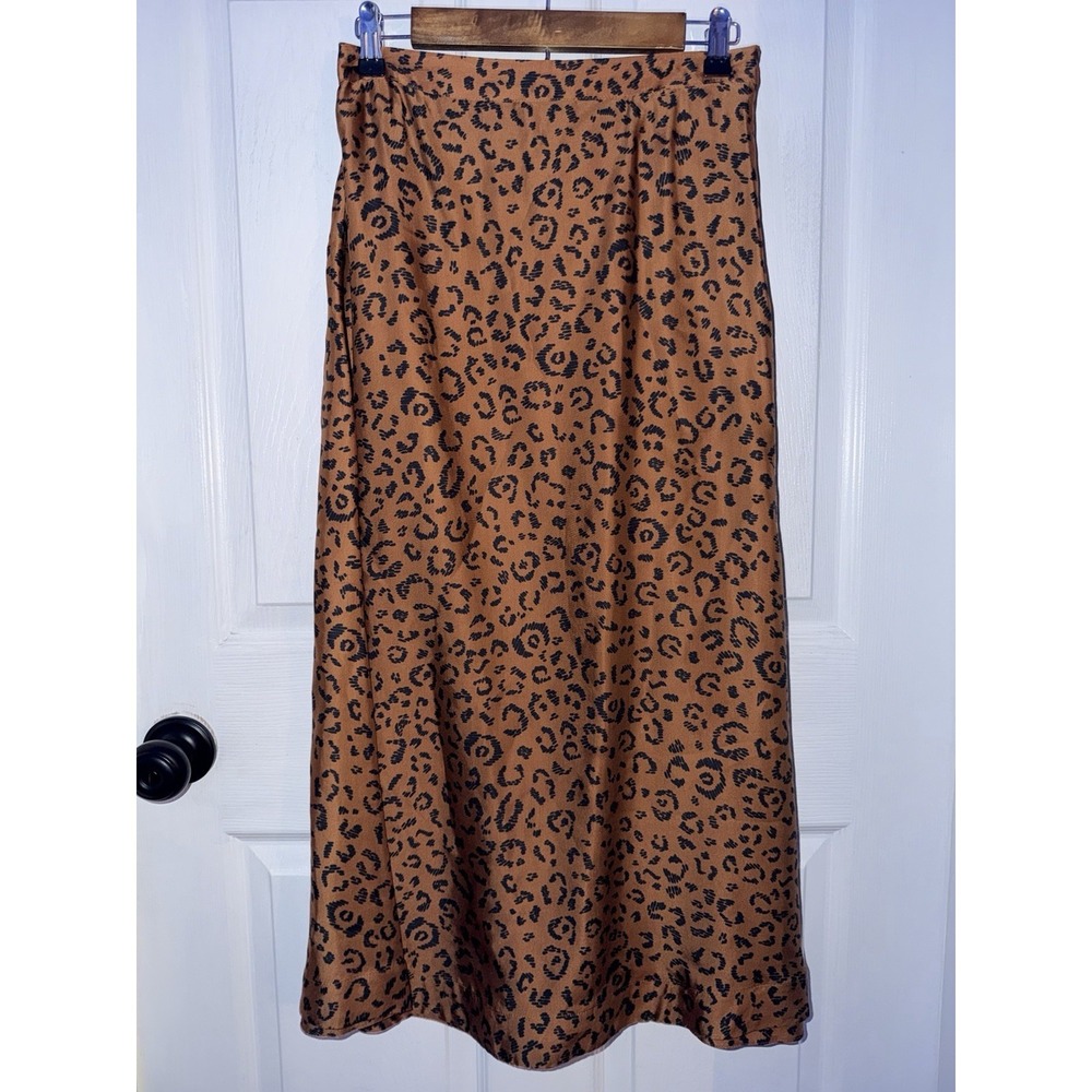 FARM Rio Brown Leopard Print Midi Skirt